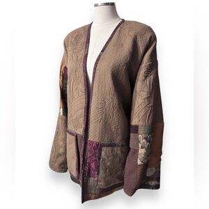 DONNA JESSICA Art To Wear Patchwork Kimono Style Open Chore Jacket VINTAGE